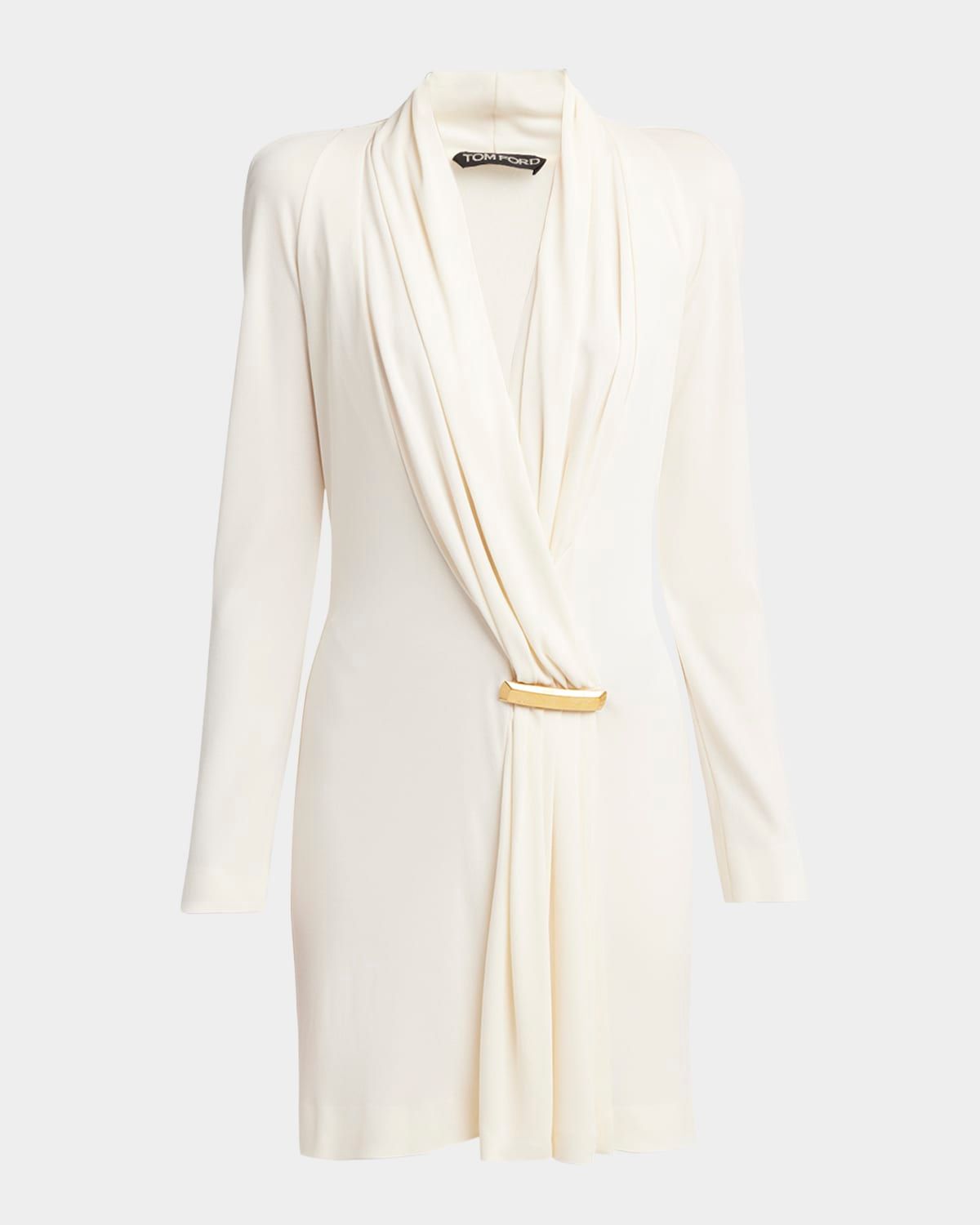 V-Neck Draped Mini Dress with Buckle Detail