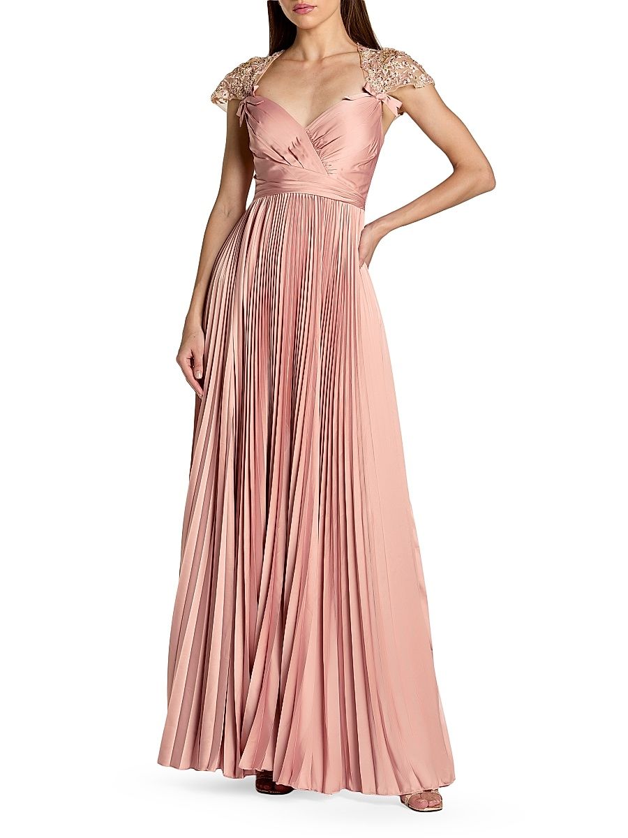 Women's Floral Beaded Charmeuse Satin Gown - Rose - Size 16