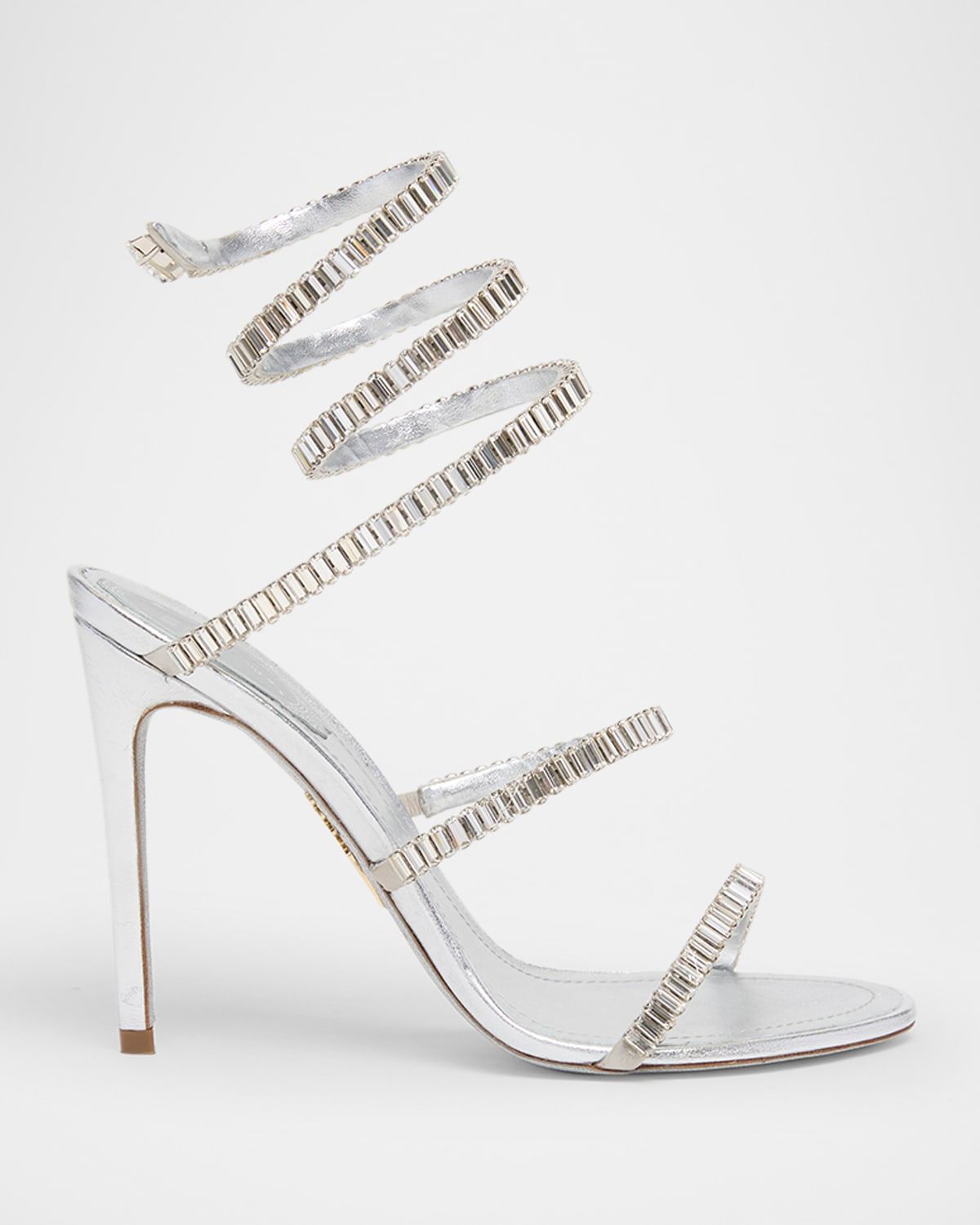 Metallic Leather Strass Snake Ankle Wrap Sandals