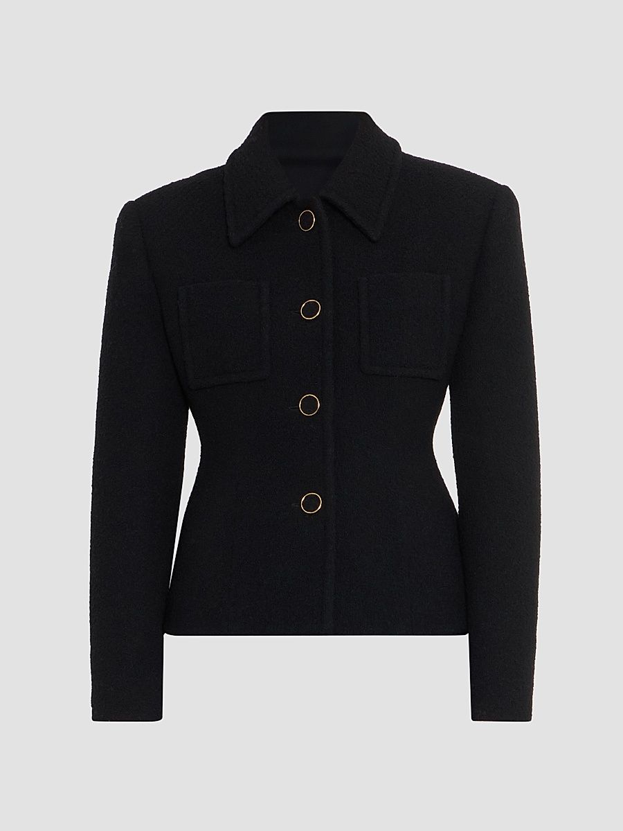 Women's Wool-Blend Bouclé Tweed Jacket - Black - Size 12