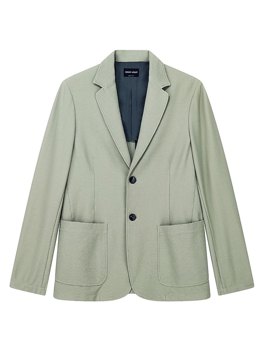 Men's Seersucker Single-Breasted Blazer - Jade - Size 46