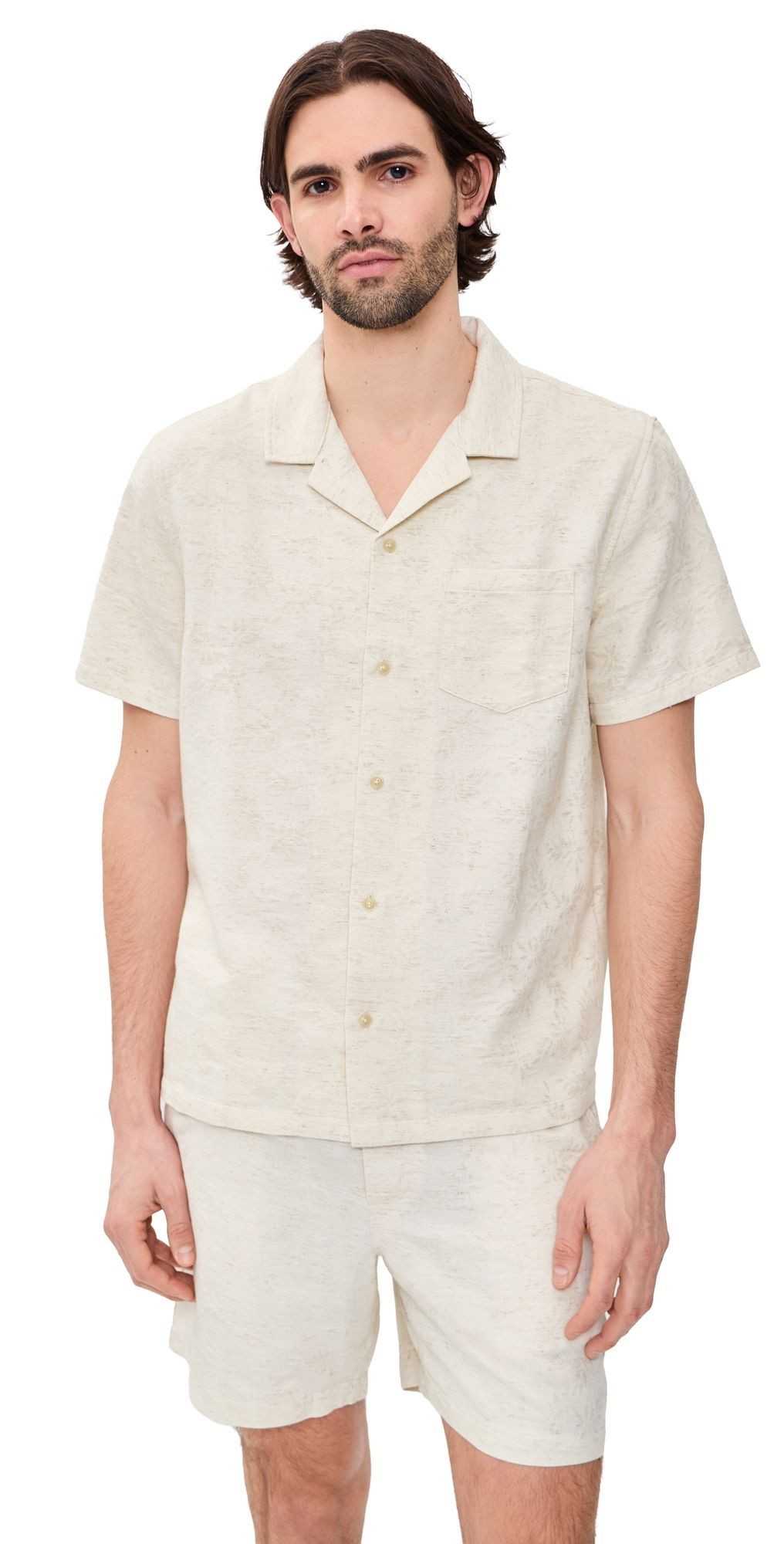 Marine Layer Jacquard Resort Shirt Natural/Tan L