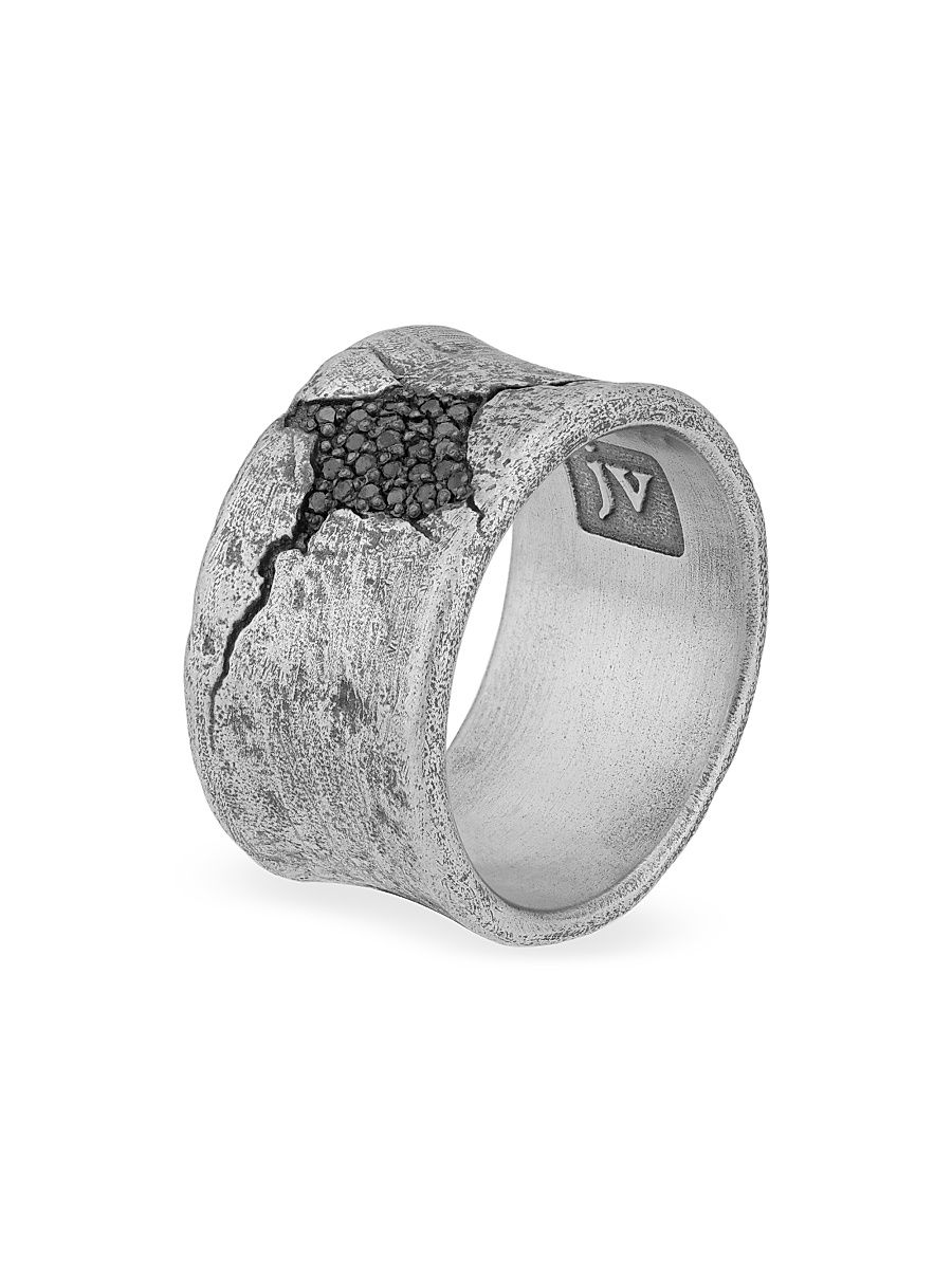 Men's Crack Sterling Silver & 0.13 TCW Black Diamond Band Ring - Silver - Size 10