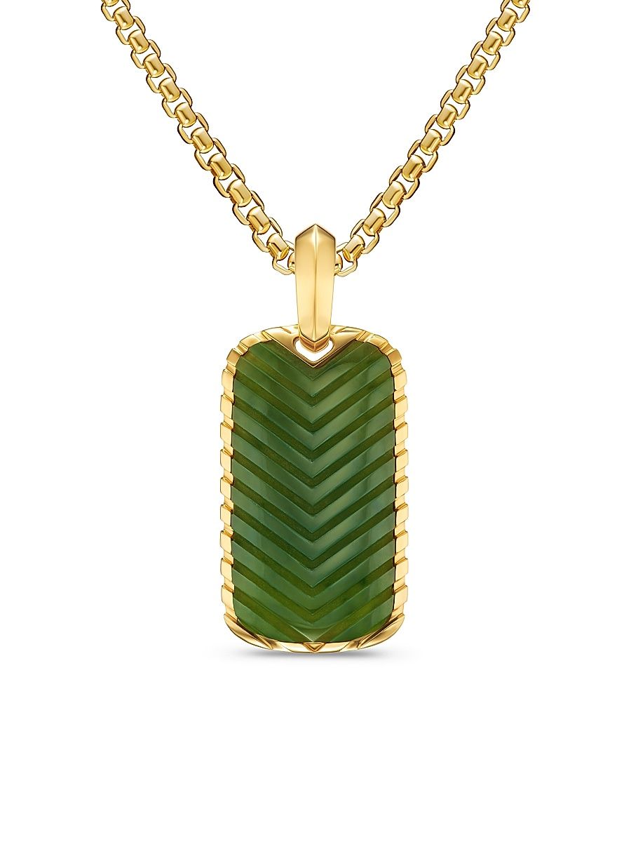 Men's Chevron Tag in 18K Yellow Gold - Tigers Eye