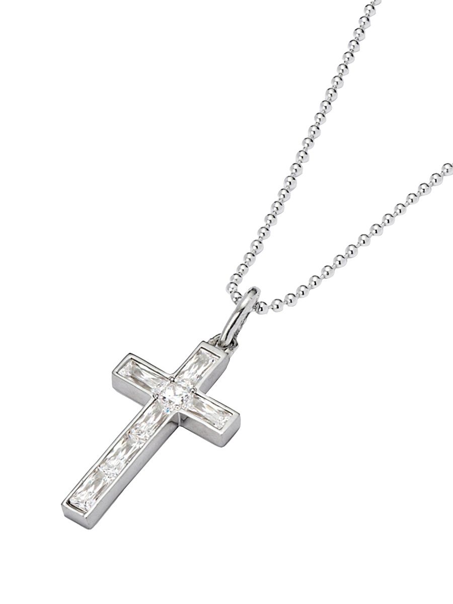 Men's Sterling Silver & Cubic Zirconia Cross Pendant Necklace - Silver White - Size 20