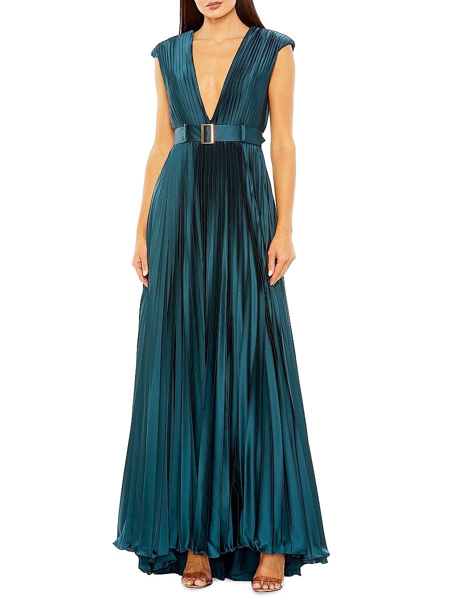 Women's Ieena Satin Pleated Gown - Midnight - Size 16