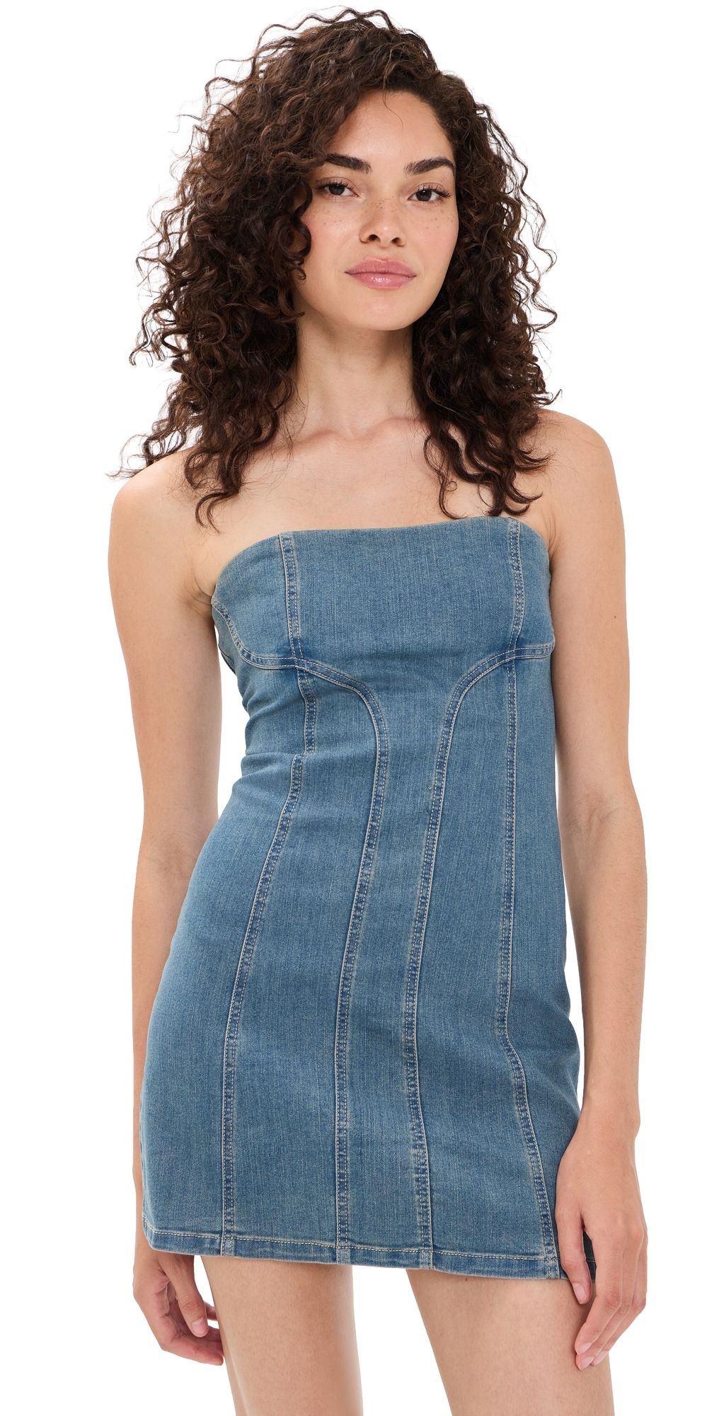 Free People Alexa Mini Dress Stone Wash Blue 8