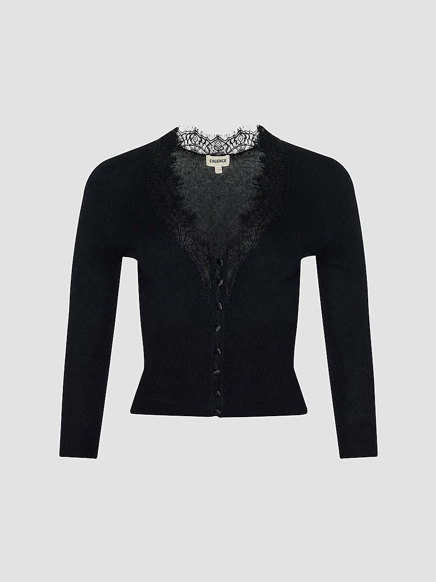 Women's Eluna Lace-Trim Cardigan - Black - Size XL