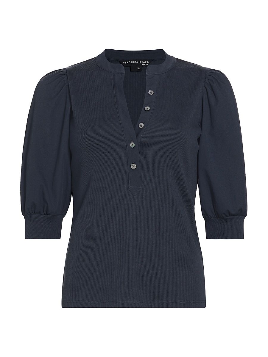 Women's Coralee Puff-Sleeve Top - Navy - Size XS