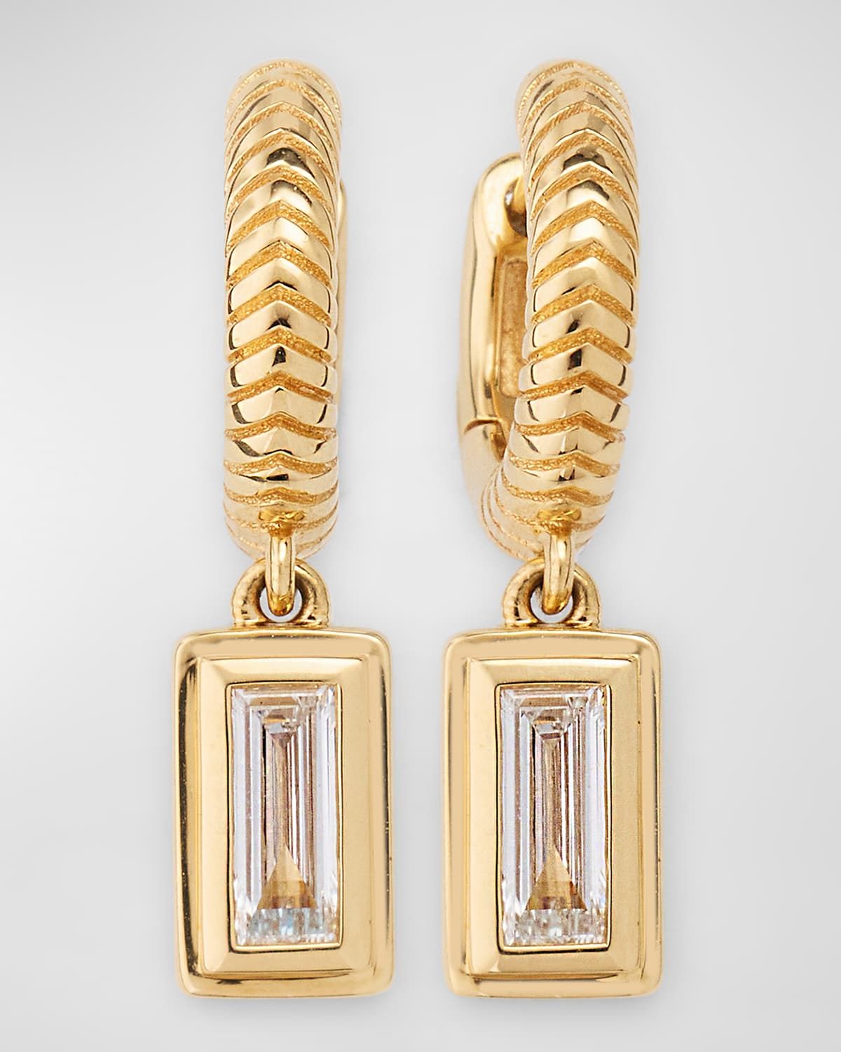 Diamond Baguette Drop Huggies Earrings in 18K Yellow Gold
