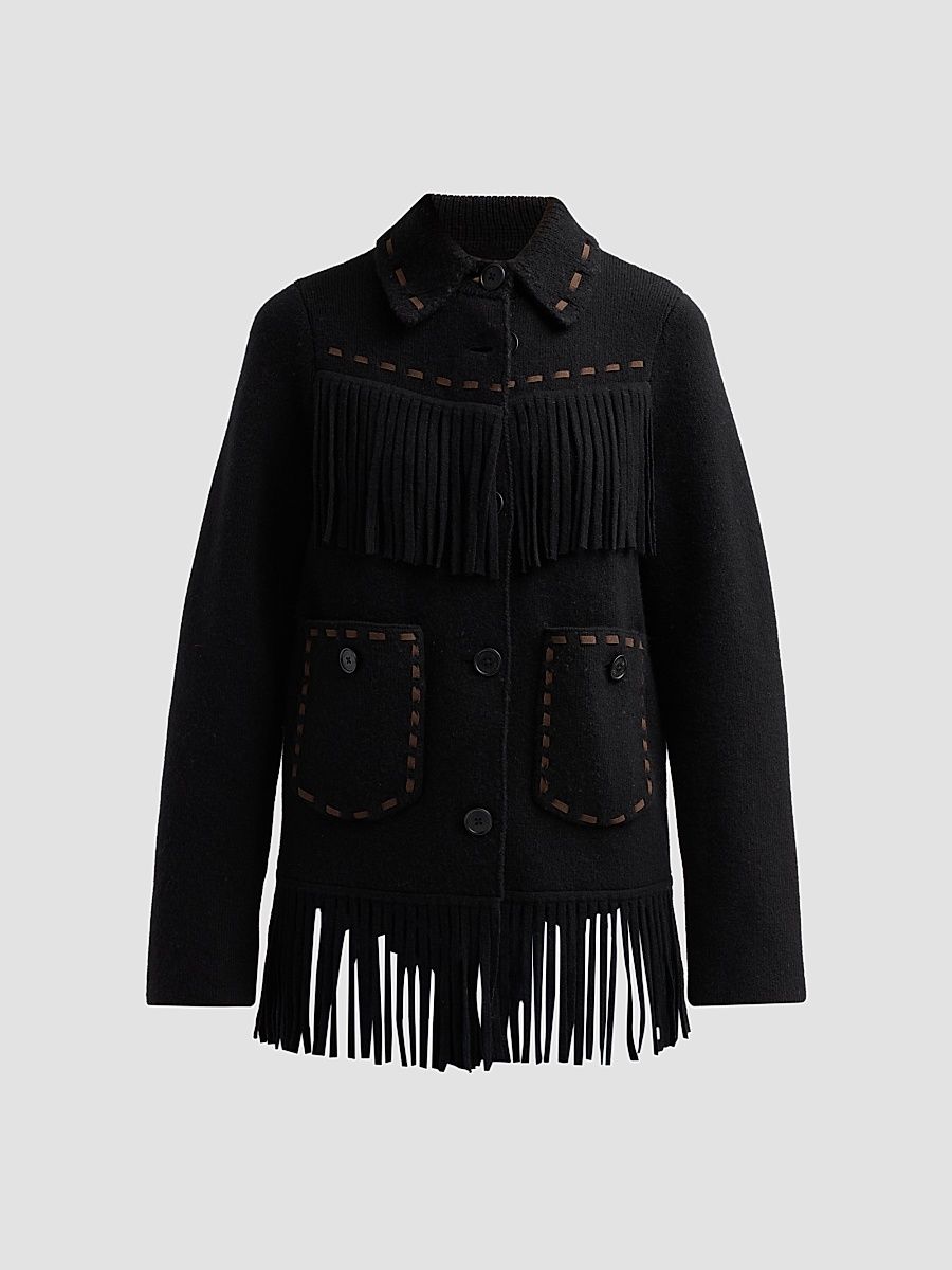 Guest in Residence Women's Western Cashmere-Wool Fringe Jacket - Black - Size Large