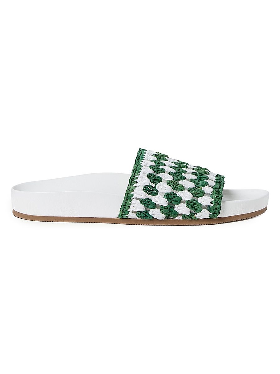 Women's Henri Crochet Raffia Slide Sandals - White Green - Size 5.5