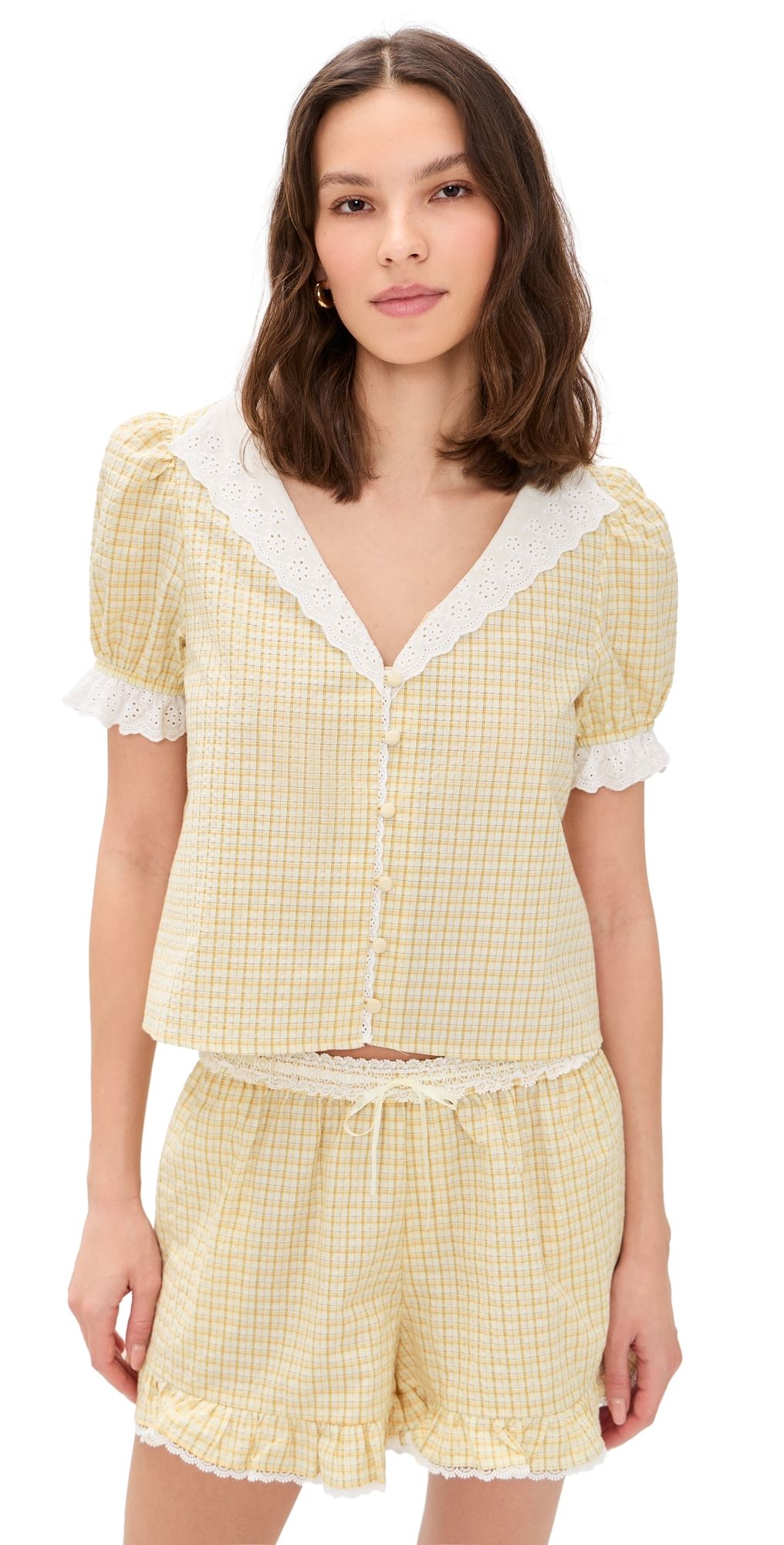 WAYF Emma Short Sleeve Top Yellow S