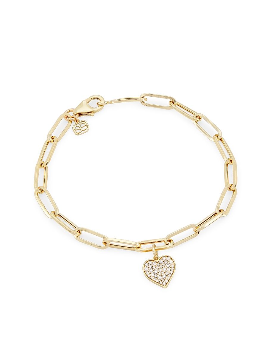 Women's 14K Yellow Gold & Diamond Heart Charm Bracelet