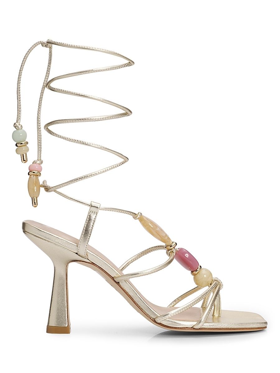 Women's Majorca 85MM Beaded Ankle-Wrap Sandals - Platino - Size 9.5