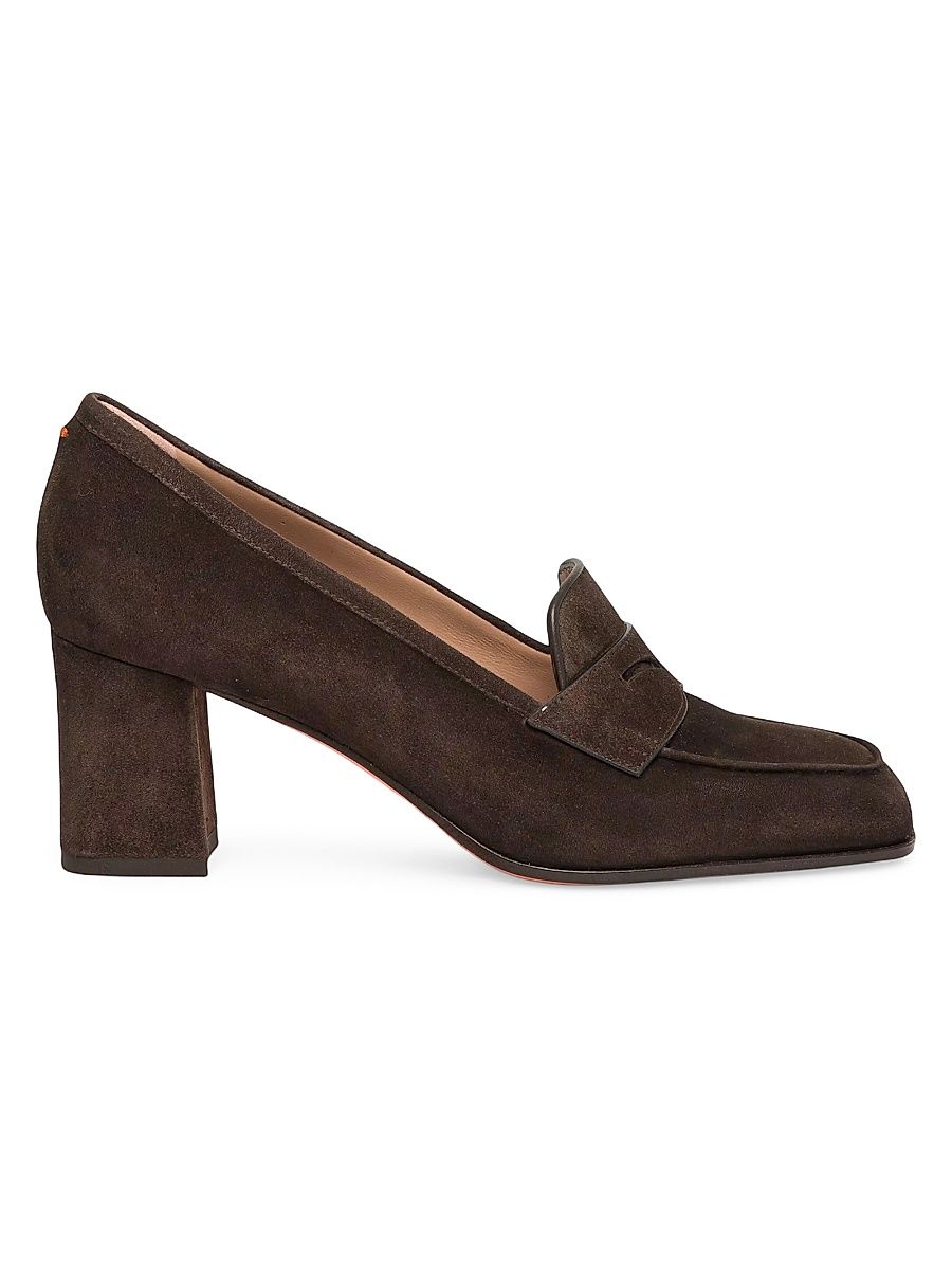 Women's Carla 65MM Suede Penny Loafer Pumps - Dark Brown - Size 5