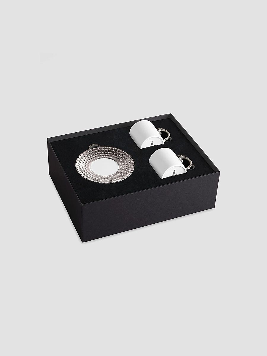 Aegean Silver Espresso Cup & Saucer Set - White Silver