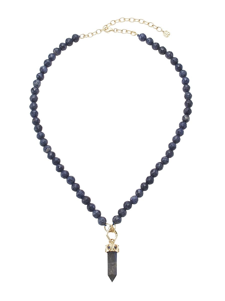 Women's Labradorite & Sapphire Faceted Pendant Necklace - Black