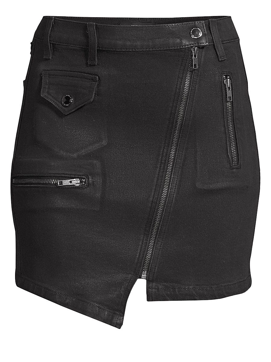Women's Zippered Asymmetrical Moto Skirt - Black Wax - Size 30