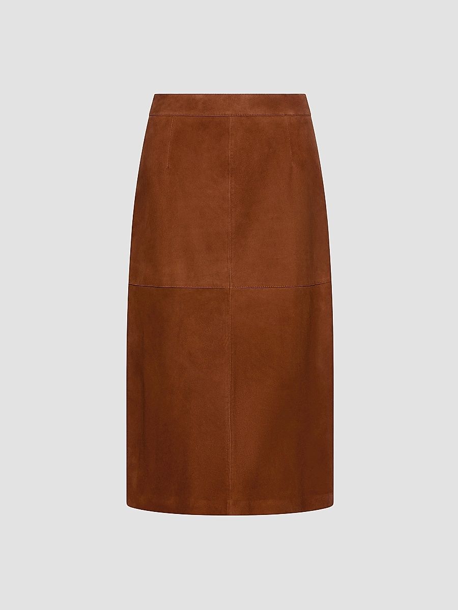 Women's Suede Pencil Skirt - Cognac - Size 12