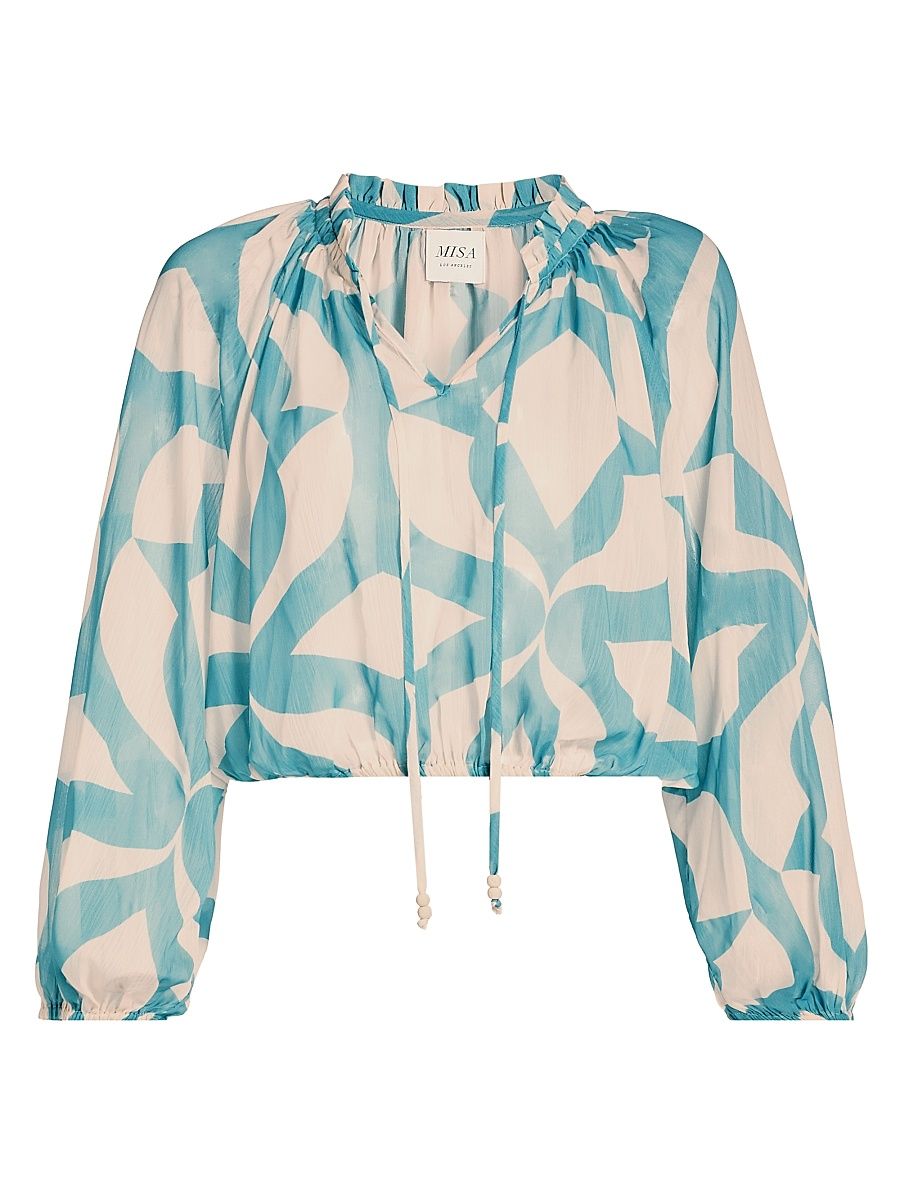 Women's Alene Printed Bubble-Hem Top - Mosaic Sky - Size XL
