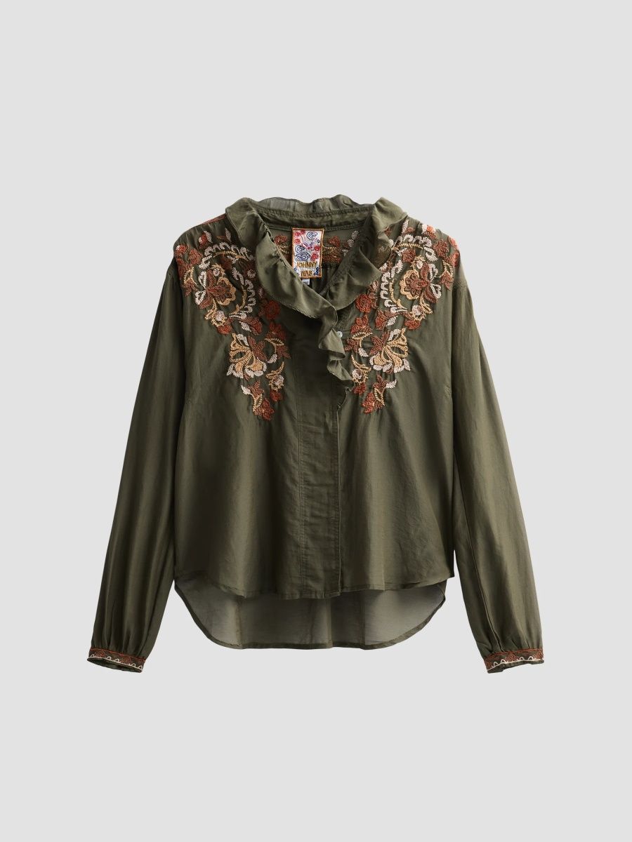 Johnny Was Women's Seoyeon Cotton-Silk Blouse - Forest Night - Size XXL