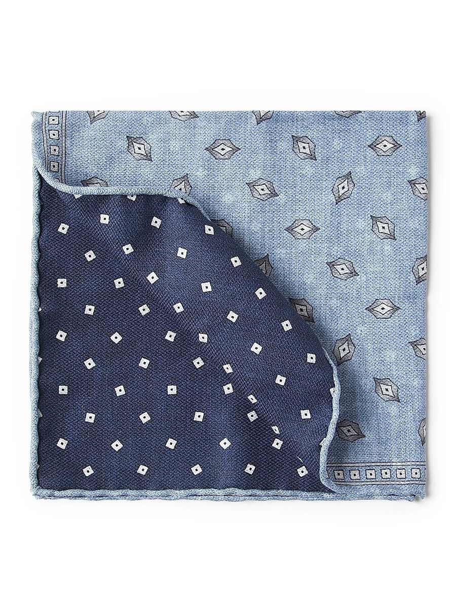 Men's Silk Pocket Square with Diamond Design - Denim