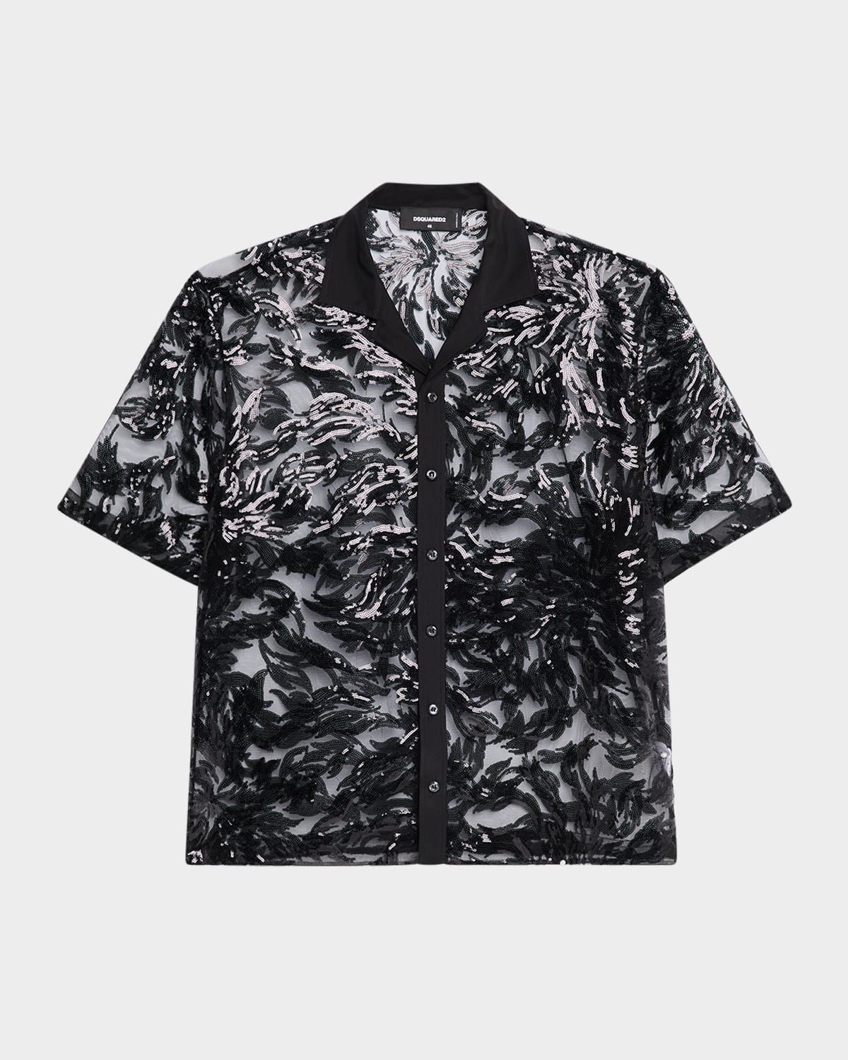Men & apos;s Sequin-Embroidered Camp Shirt