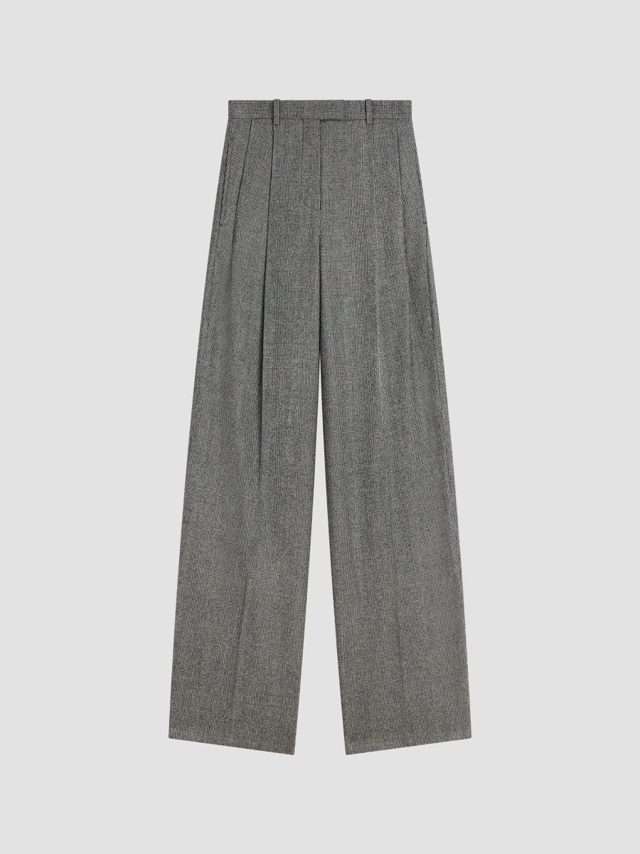 Givenchy Women's Double Pleat Checked Pants in Flannel - Grey Mix - Size 8