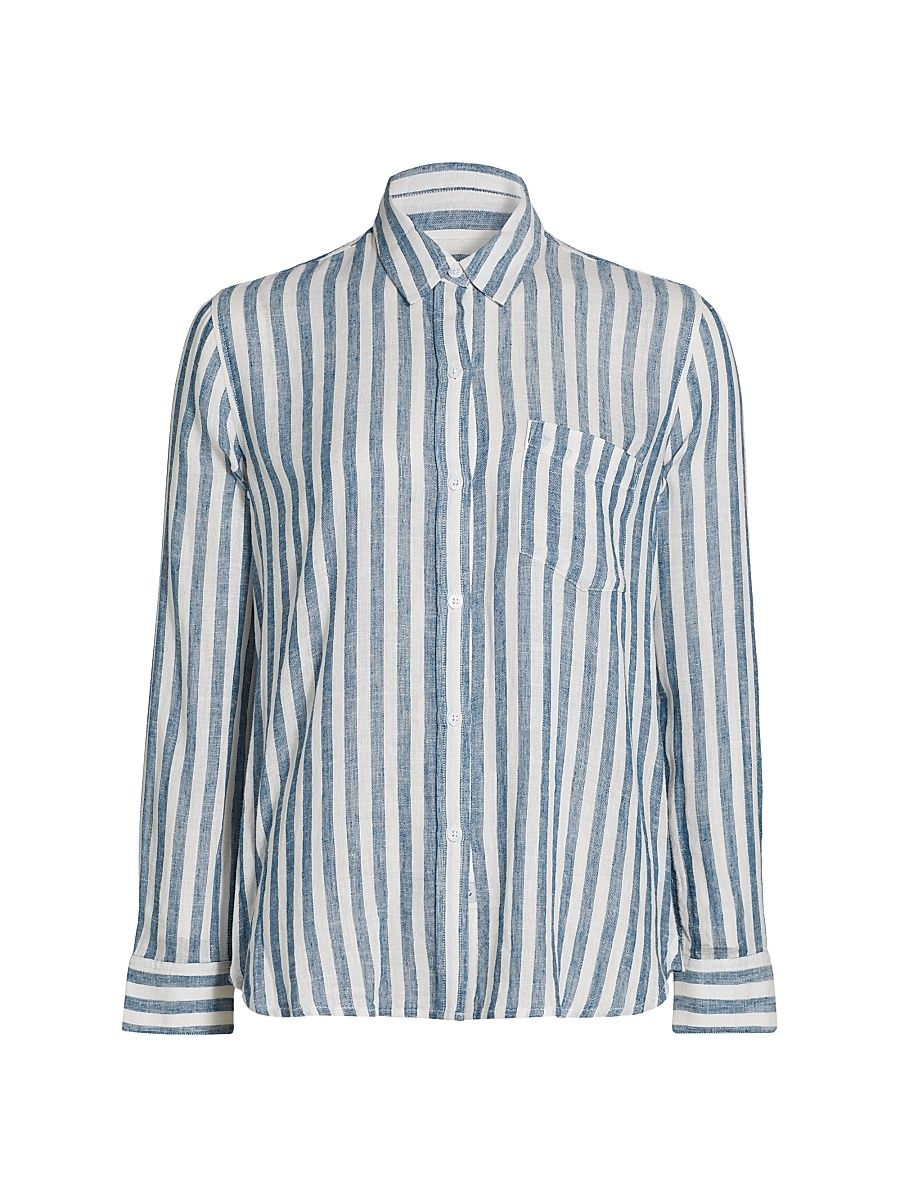 Women's Charli Striped Linen-Blend Button-Front Shirt - Echo Stripe - Size Small