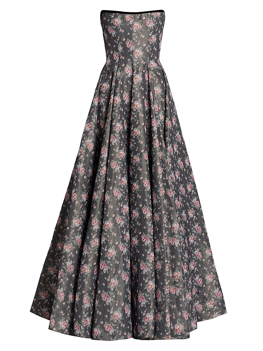 Women's Floral Strapless Taffeta Ball Gown - Shadow Floral Ikat - Size 4