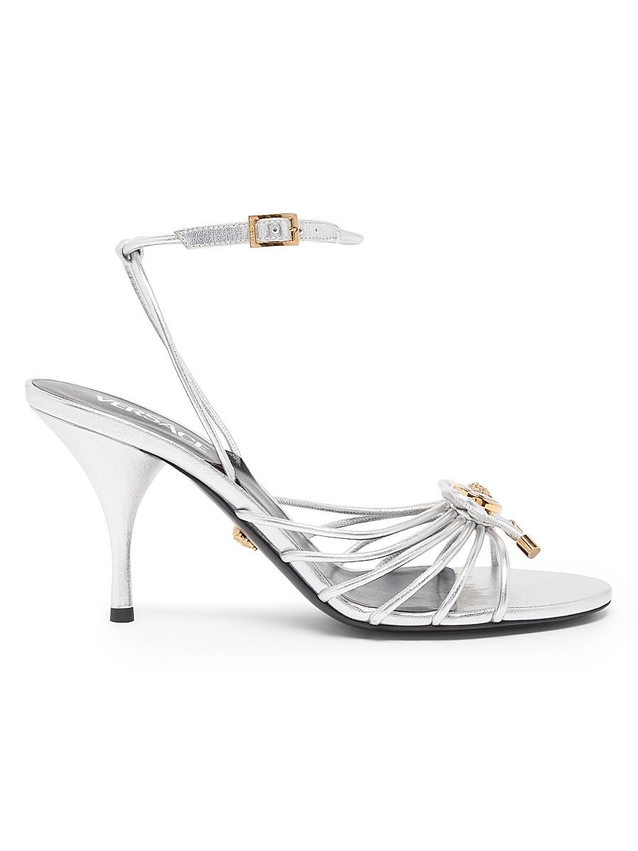Women's 85MM Opera Bow Leather Sandals - Silver Versace Gold - Size 11