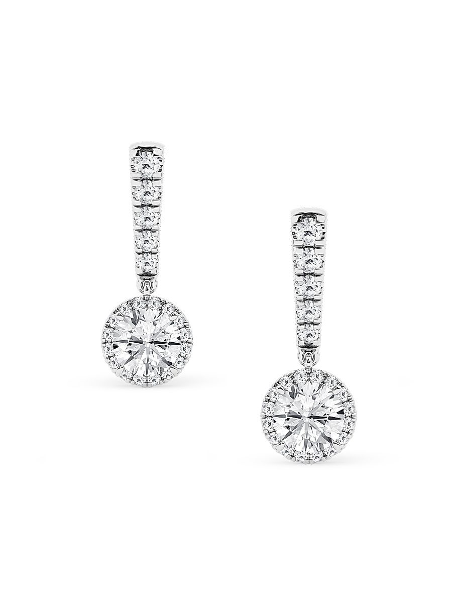 Women's 14K White Gold & 1.25 TCW Lab-Grown Diamond Halo Drop Earrings - White Gold