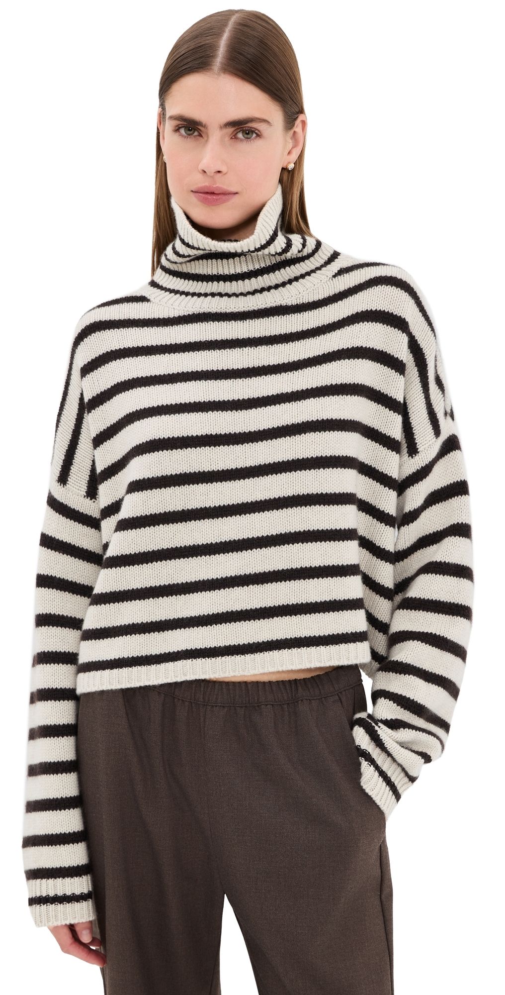 LISA YANG Zerlina Striped Cashmere Sweater Oyster/Dark Oak Stripes 2