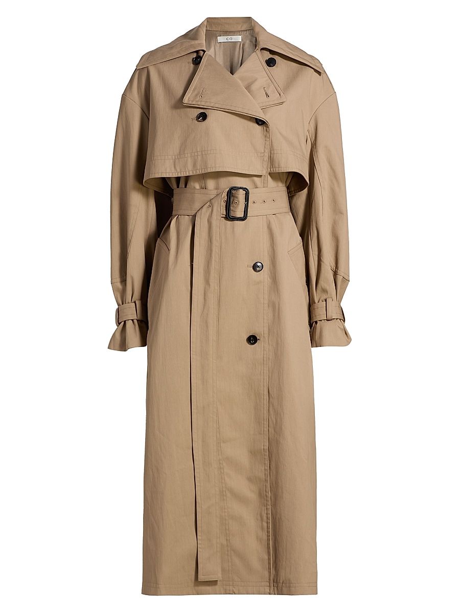 Women's Double-Layered Cotton-Blend Trench Coat - Camel - Size XL