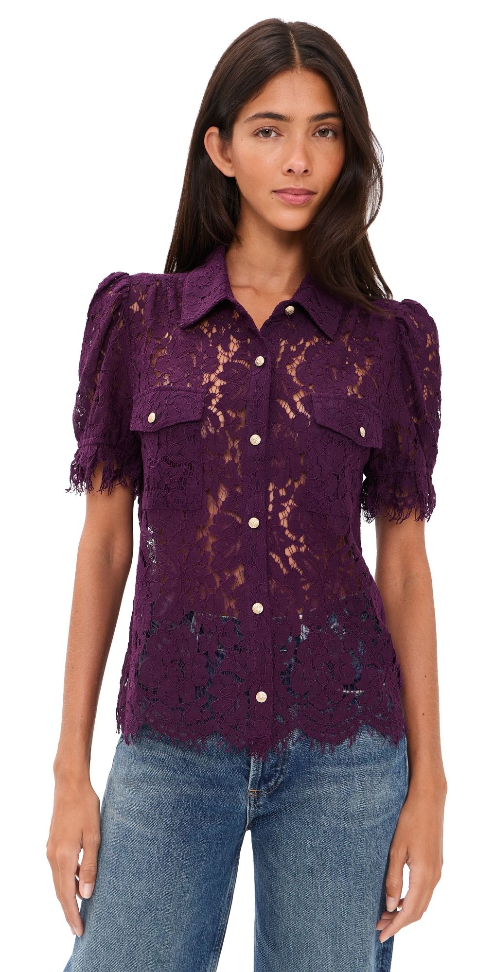 Generation Love Mikaelle Lace Button Down Shirt Plum S