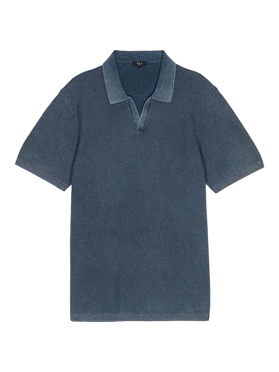 Men's Baker Cotton Johnny Collar Polo Shirt - Sunwashed Navy - Size Small