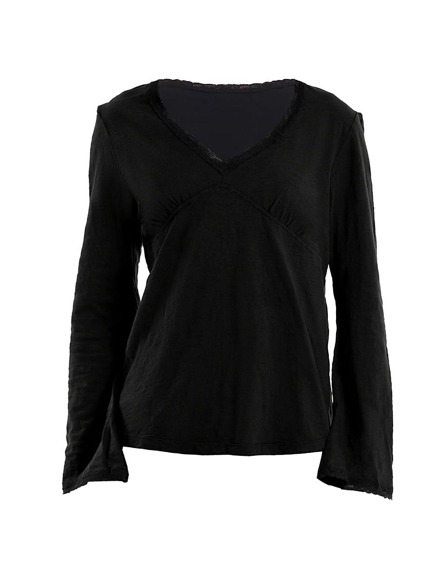 Women's V-Neck Long Sleeve Empire T-Shirt - Black - Size XS