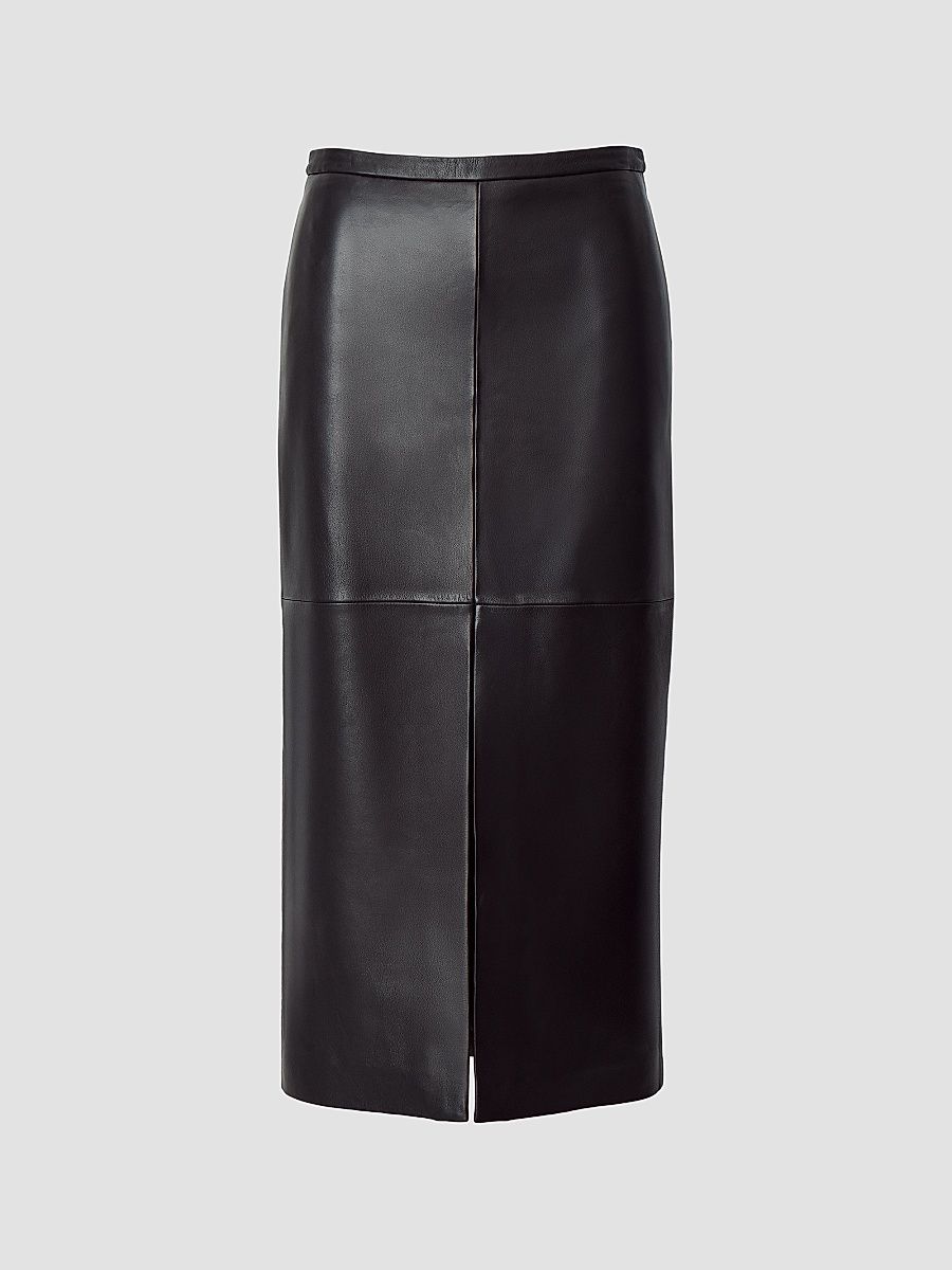 Women's Bessie Leather Midi Skirt - Black - Size 10