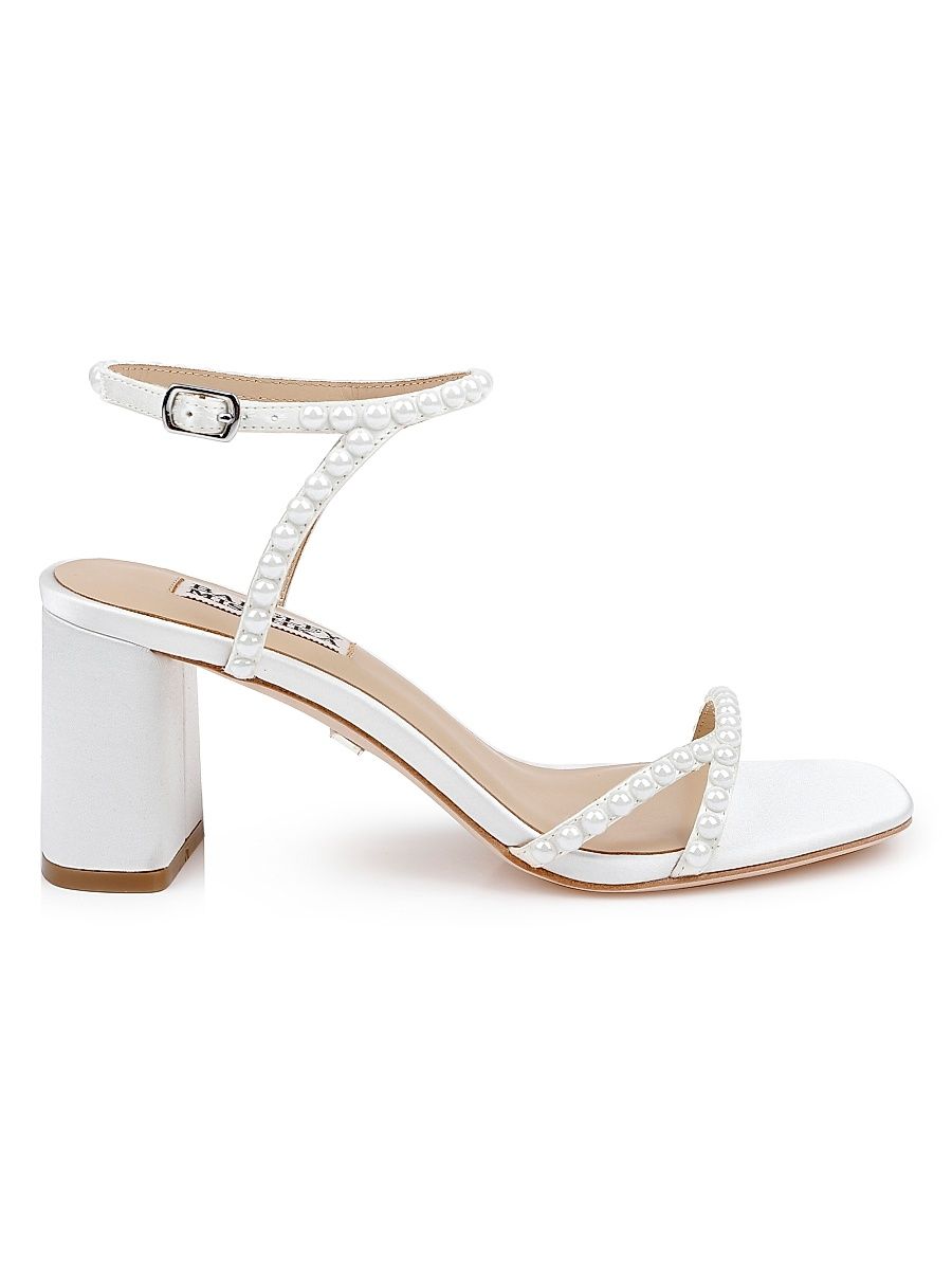 Women's Giabella 65MM Imitation Pearl-Embellished Satin Sandals - White Satin - Size 9.5
