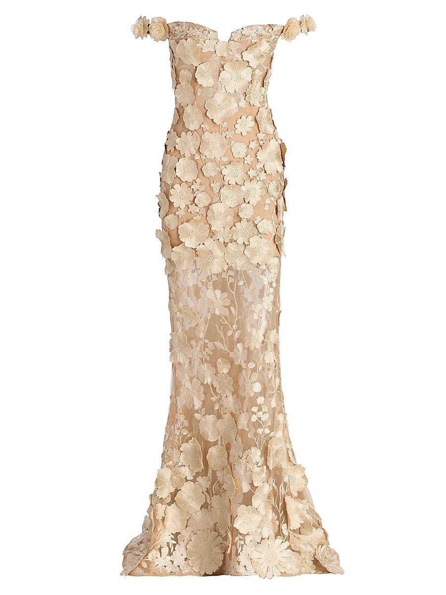 Women's Jasmine Off-The-Shoulder Corset Gown - Gold - Size Medium