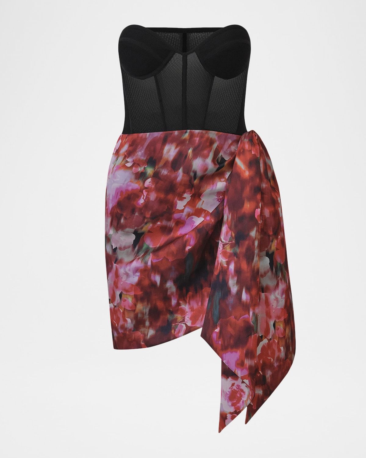 Mixed Media Strapless Wrap Mini Dress