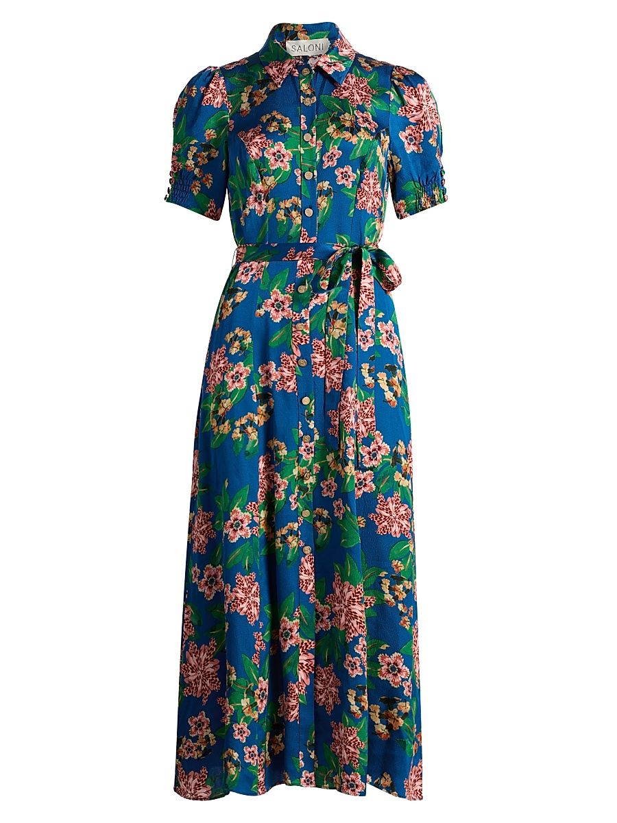 Women's Vanessa Floral Midi-Shirtdress - Floral Sapphire - Size 8