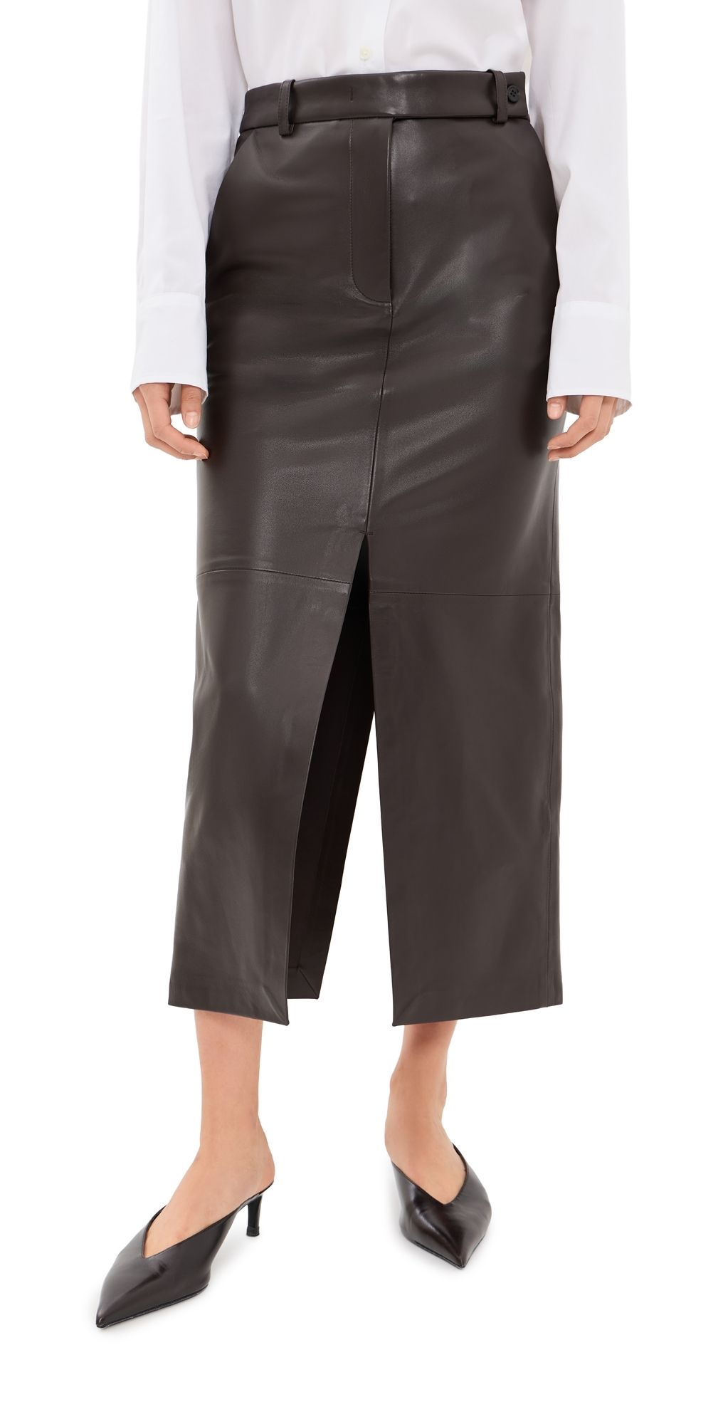 CO Double Slit Leather Pencil Skirt Chocolate 6