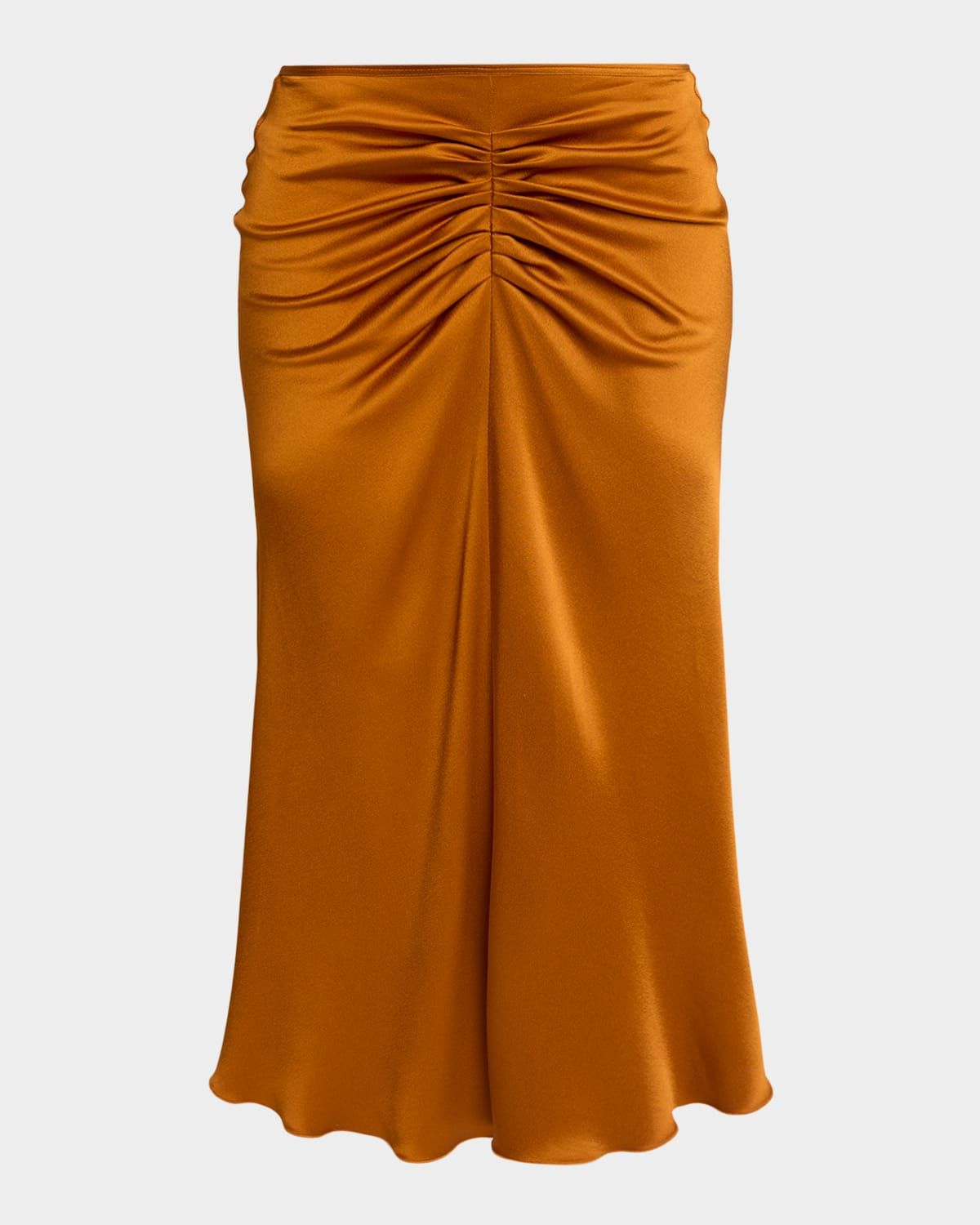 Gathered Waist Satin Midi Skirt