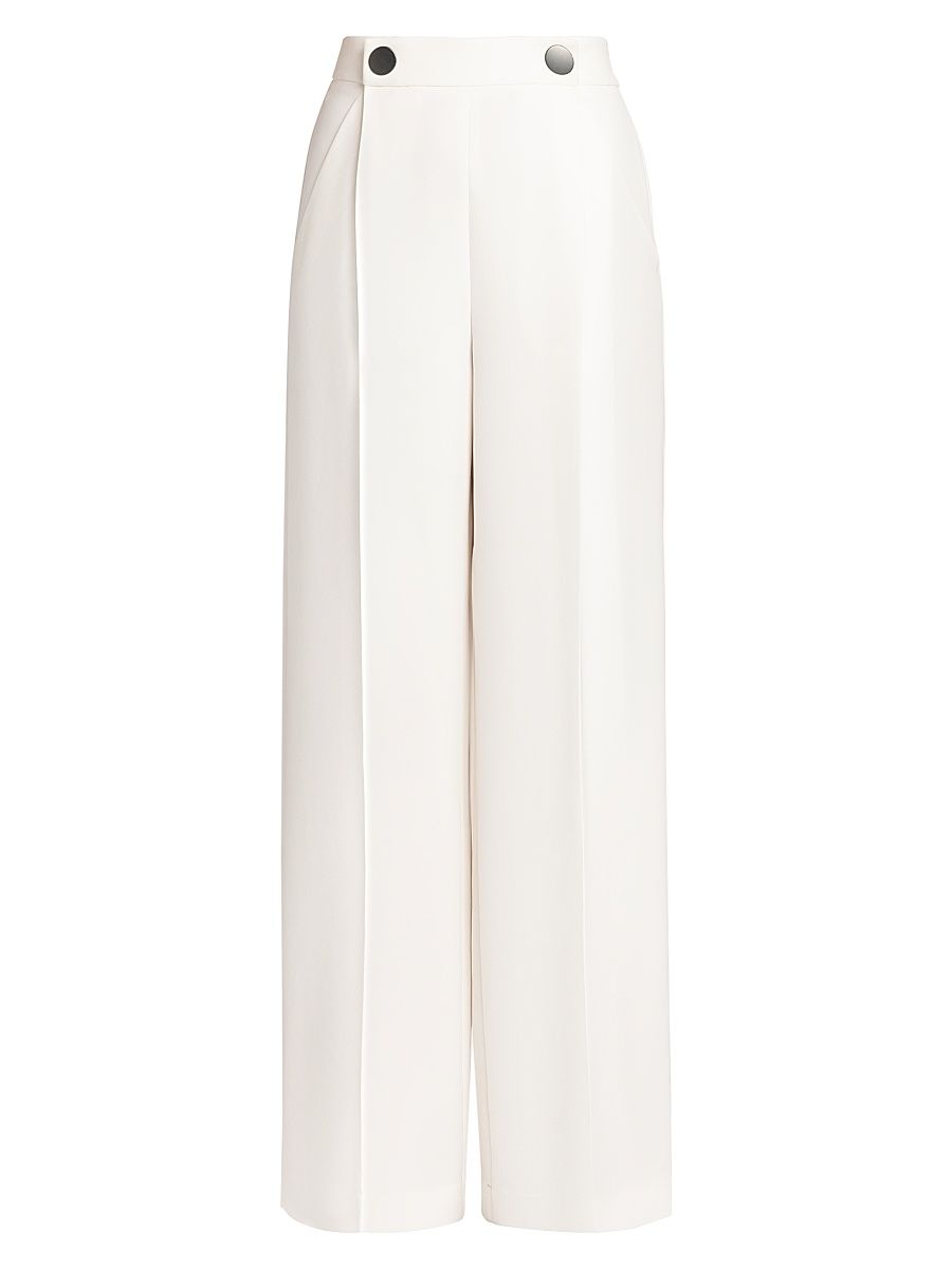 Women's Silk Cady Wide-Leg Trousers - Solid White - Size 4