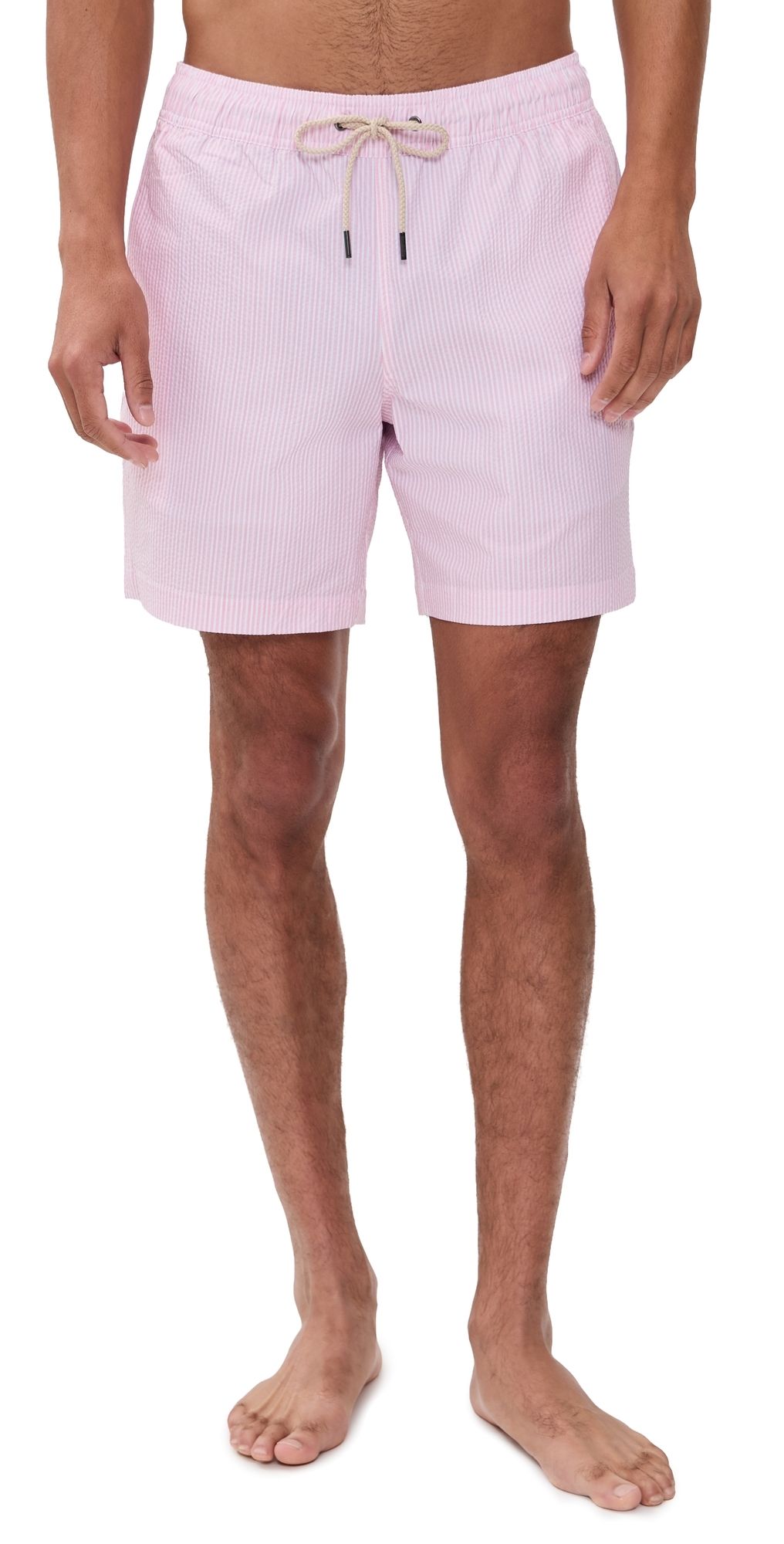 Fair Harbor The Bayberry Swim Trunks 7 Pink Seersucker XL