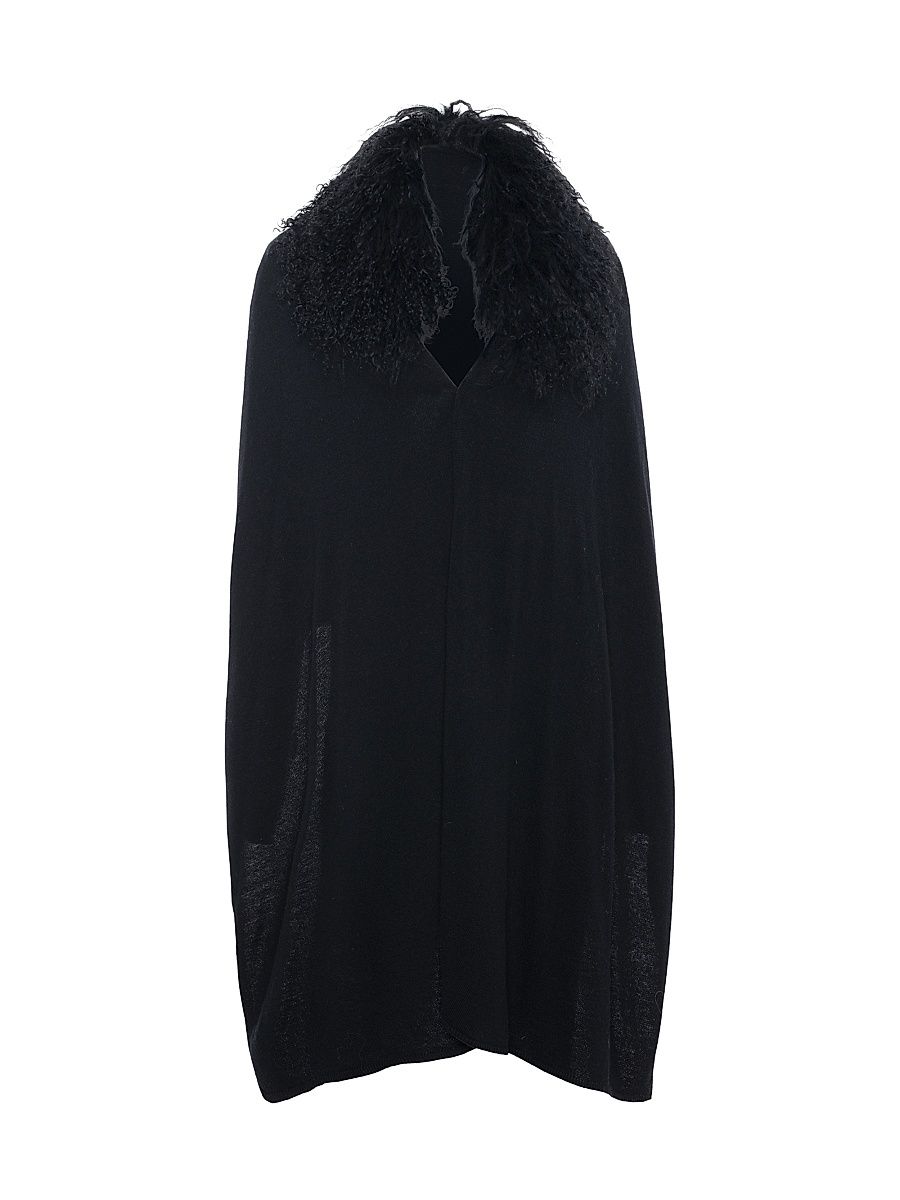 Women's Stole with Select Mongolian Lamb Trim - Black