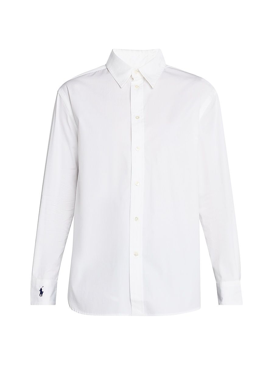 Women's Oversized Cotton Button-Front Shirt - White - Size Small