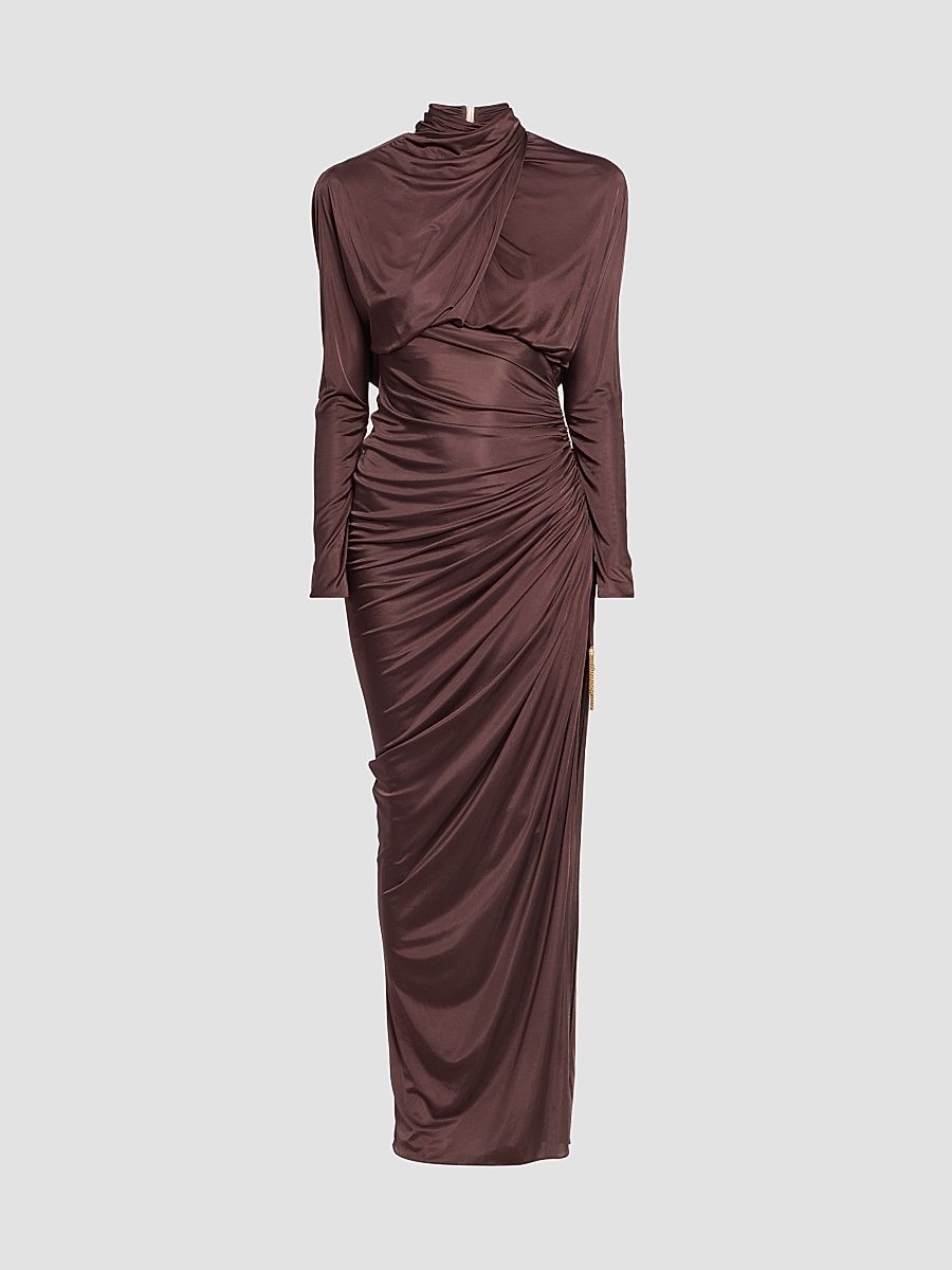 Balmain Women's Jersey Open-Back Maxi Dress - Brown - Size 12